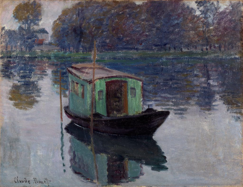 Claude Monet's Studio Boat at Argenteuil, showing the floating atelier the artist used to paint reflections, boats and changing light on the Seine.
